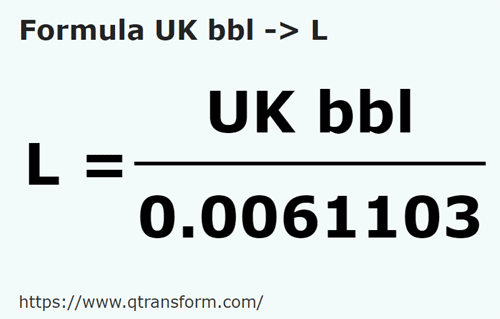 formula Barrils britânico em Litros - UK bbl em L