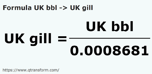 umrechnungsformel Britische barrel in Amerikanische gills - UK bbl in UK gill