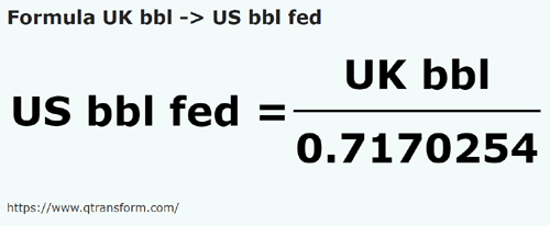 formula Баррели (Великобритания) в Баррели США (федеральные) - UK bbl в US bbl fed