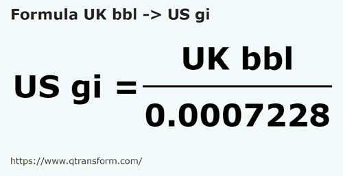 formula Barrils britânico em Gills estadunidense - UK bbl em US gi