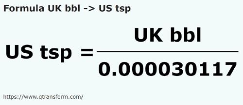 umrechnungsformel Britische barrel in Amerikanische Teelöffel - UK bbl in US tsp