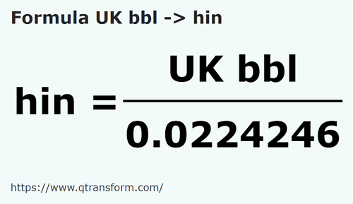 formula Баррели (Великобритания) в Гин - UK bbl в hin