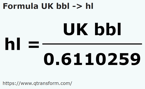 formula Barrils britânico em Hectolitros - UK bbl em hl