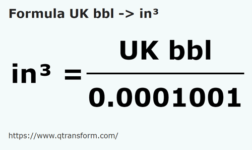 umrechnungsformel Britische barrel in Kubikzoll - UK bbl in in³