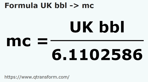 formula Баррели (Великобритания) в кубический метр - UK bbl в mc