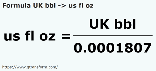 formula Barrils britânico em Onças líquidas americanas - UK bbl em us fl oz