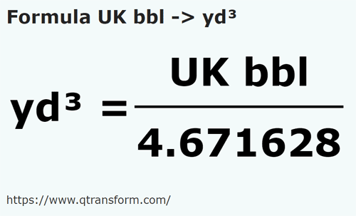 umrechnungsformel Britische barrel in Kubikyard - UK bbl in yd³
