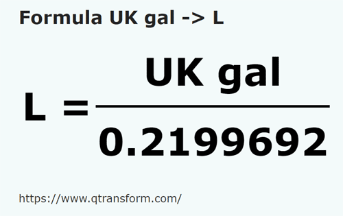 formule Imperial gallon naar Liter - UK gal naar L