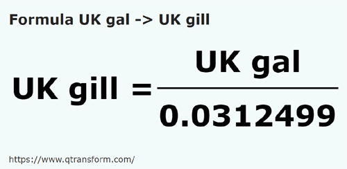 formula Galónes británico a Gills británico - UK gal a UK gill