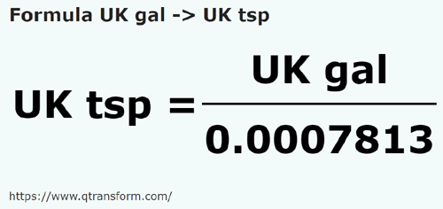 formula Galãos imperial em Colheres de chá britânicas - UK gal em UK tsp