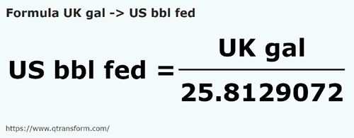 umrechnungsformel Britische gallonen in Amerikanische barrel (bundesland) - UK gal in US bbl fed