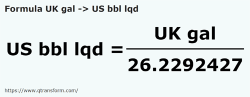 vzorec Britský galon na Barel USA kapaliny - UK gal na US bbl lqd