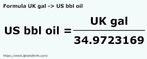 formule Imperial gallon naar Amerikaanse vaten (olie) - UK gal naar US bbl oil