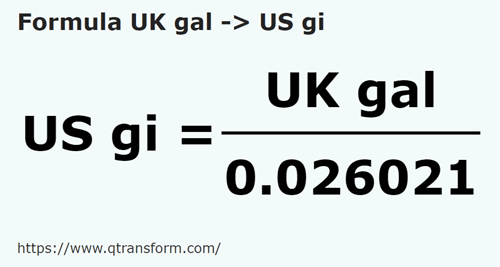 formula Gelen British kepada US gills - UK gal kepada US gi