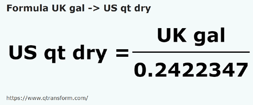 formula Galony brytyjskie na Kwarta amerykańska dla ciał sypkich - UK gal na US qt dry
