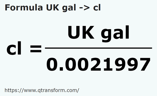 formula Galãos imperial em Centilitros - UK gal em cl