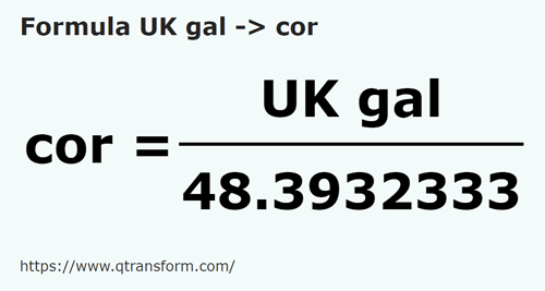formule Imperial gallon naar Cor - UK gal naar cor