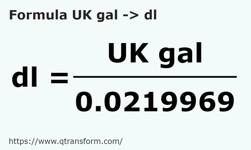 formule Imperial gallon naar Deciliter - UK gal naar dl