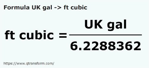 formula Галлоны (Великобритания) в кубический фут - UK gal в ft cubic