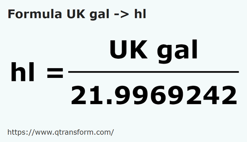formula Галлоны (Великобритания) в гектолитр - UK gal в hl