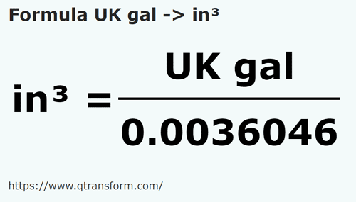 formula Galloni imperiali in Pollici cubi - UK gal in in³