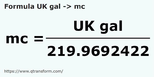 formule Imperial gallon naar Kubieke meter - UK gal naar mc