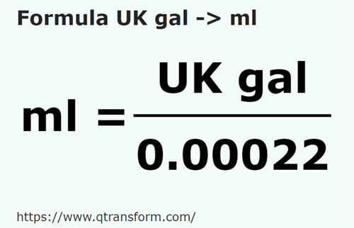 formula Galónes británico a Mililitros - UK gal a ml