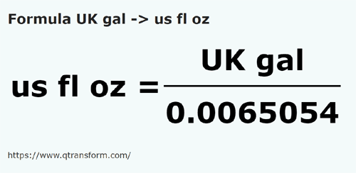 formula Galony brytyjskie na Amerykańska uncja objętości - UK gal na us fl oz