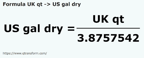 formula Cuartos británicos a Galónes estadounidense secos - UK qt a US gal dry