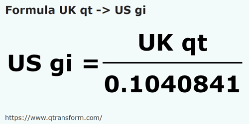formula Sferturi de galon britanic em Gills estadunidense - UK qt em US gi