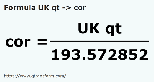formula UK quarts to Cors - UK qt to cor