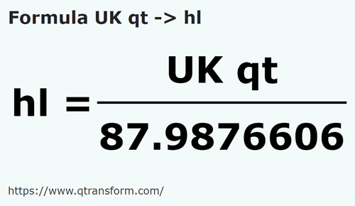 formula Cuartos británicos a Hectolitros - UK qt a hl