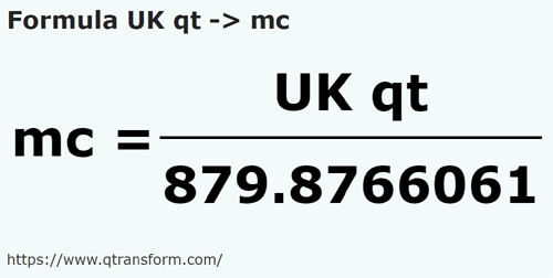 formula Sferturi de galon britanic em Metros cúbicos - UK qt em mc