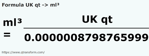 formula Sferturi de galon britanic in Mililitri cubi - UK qt in ml³