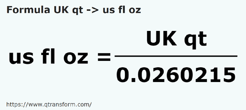 formula Kwarty angielskie na Amerykańska uncja objętości - UK qt na us fl oz
