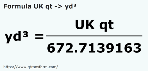 formula Kwarty angielskie na Jardy sześcienny - UK qt na yd³