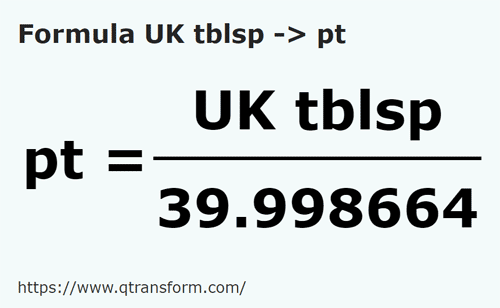 formule Cuillères à soupe britanniques en Pinte britannique - UK tblsp en pt