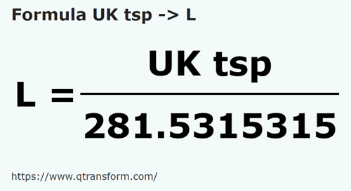 formula Lyzeczka do herbaty brytyjska na Litry - UK tsp na L