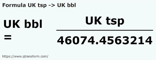 umrechnungsformel UK Teelöffel in Britische barrel - UK tsp in UK bbl