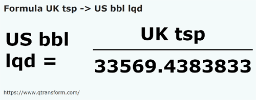 formula UK teaspoons to US Barrels (Liquid) - UK tsp to US bbl lqd