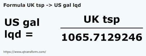 formula Чайные ложки (Великобритания) в Галлоны США (жидкости) - UK tsp в US gal lqd