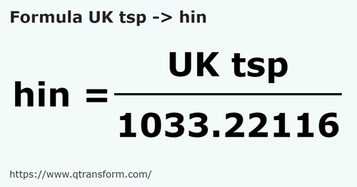 formula Чайные ложки (Великобритания) в Гин - UK tsp в hin