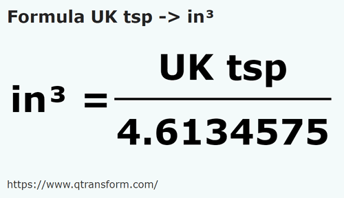 formula Colheres de chá britânicas em Polegadas cúbica - UK tsp em in³