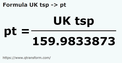 umrechnungsformel UK Teelöffel in Britische Pinten - UK tsp in pt