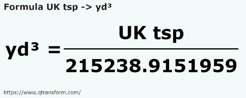 formula Colheres de chá britânicas em Jardas cúbicos - UK tsp em yd³