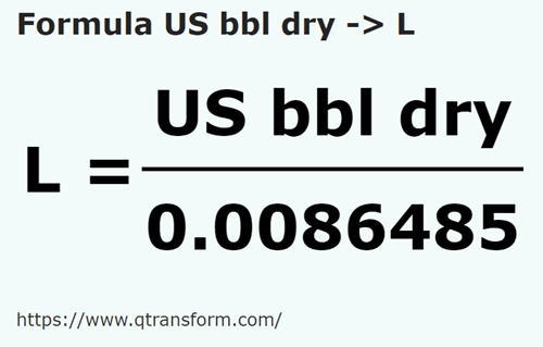 formula Baryłki amerykańskie (suche) na Litry - US bbl dry na L