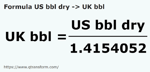 umrechnungsformel Amerikanische barrel (trocken) in Britische barrel - US bbl dry in UK bbl