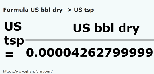 formule Amerikaanse vaste stoffen vaten naar Amerikaanse theelepels - US bbl dry naar US tsp