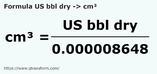 formula Barrils estadunidenses (seco) em Centímetros cúbicos - US bbl dry em cm³