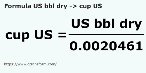 formula Баррели США (сыпучие тела) в Чашки (США) - US bbl dry в cup US